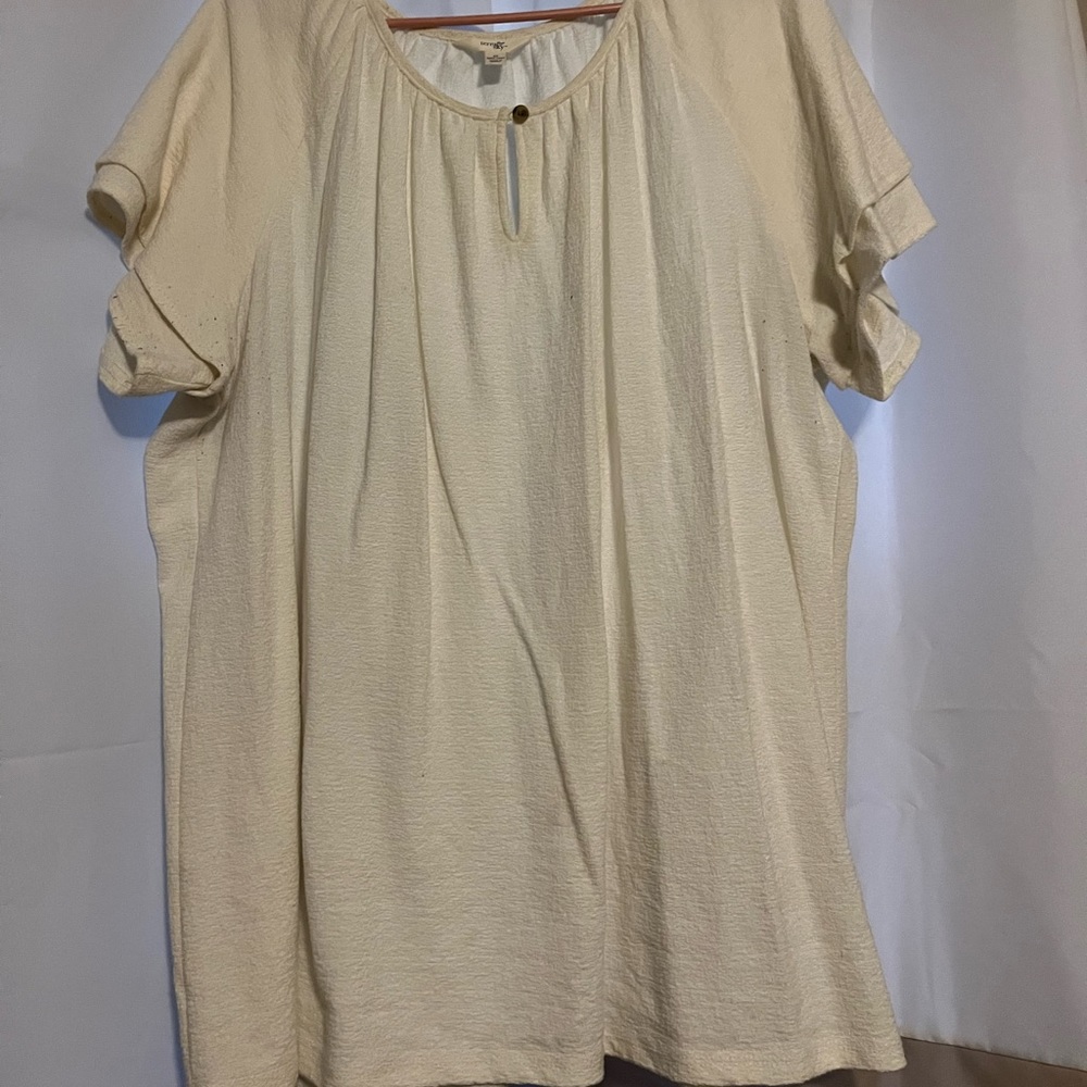 60% cotton, 40%polyester tan blouse
